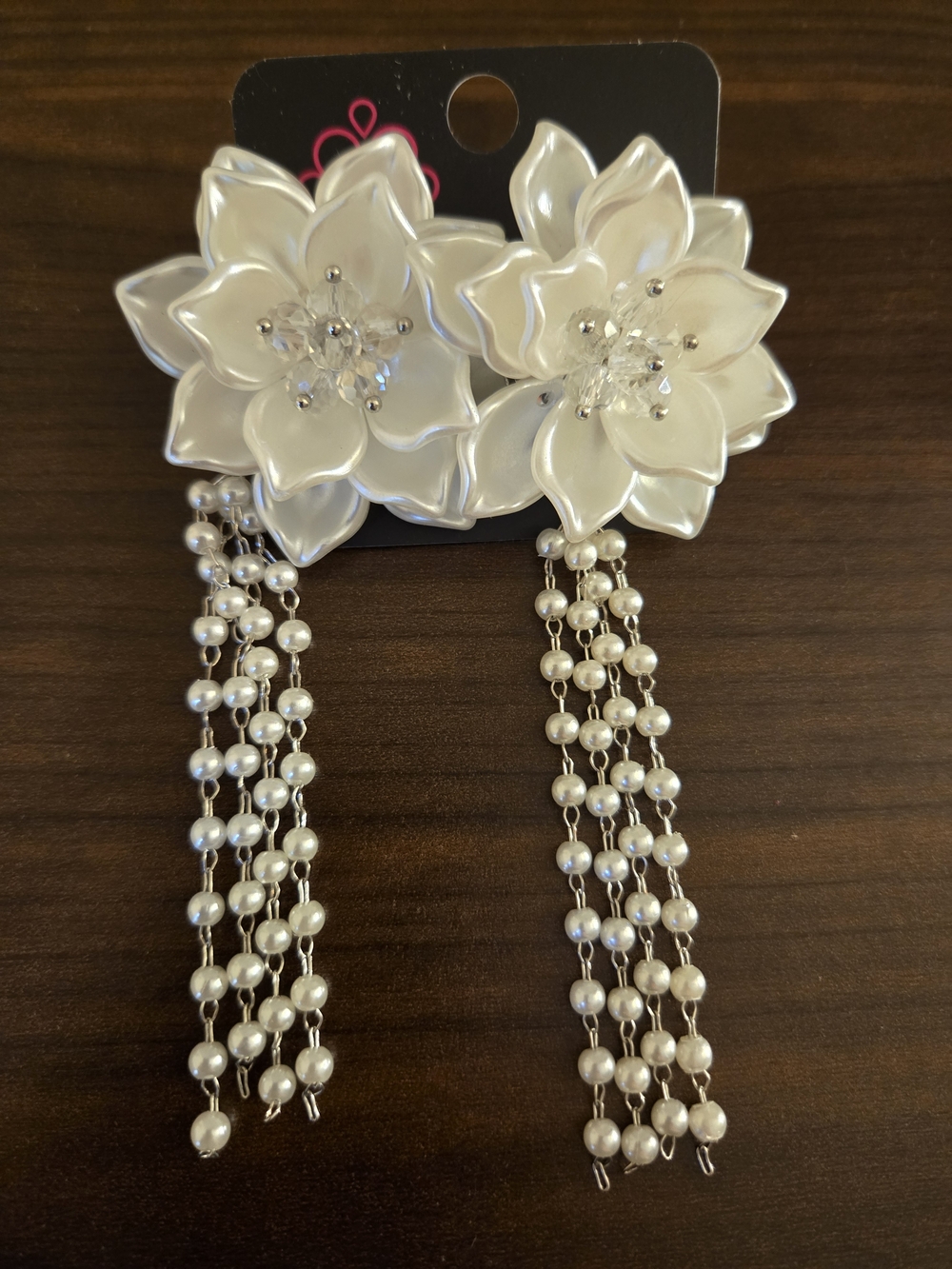 Pearl Flower Drop Statement Earrings - White